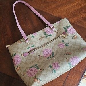 Coach Floral Beige and Pink Tote Bag